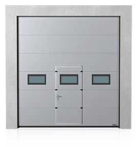 Industriesektionaltor mit Schlupftür und Fenstereinsätzen A-2